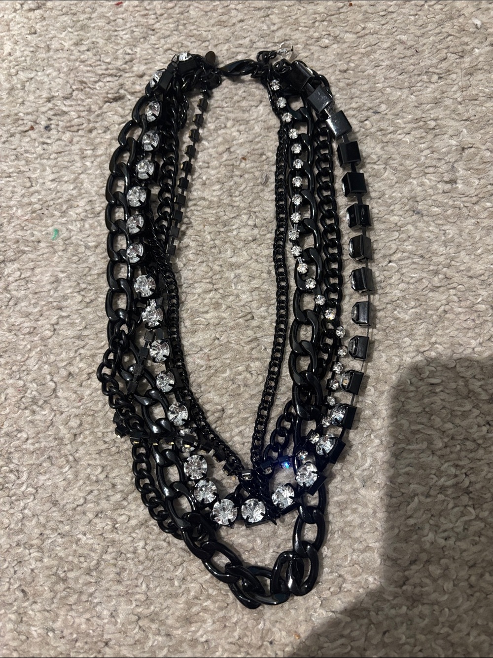 Express Black Multi-Strand Crystal Chain Necklace